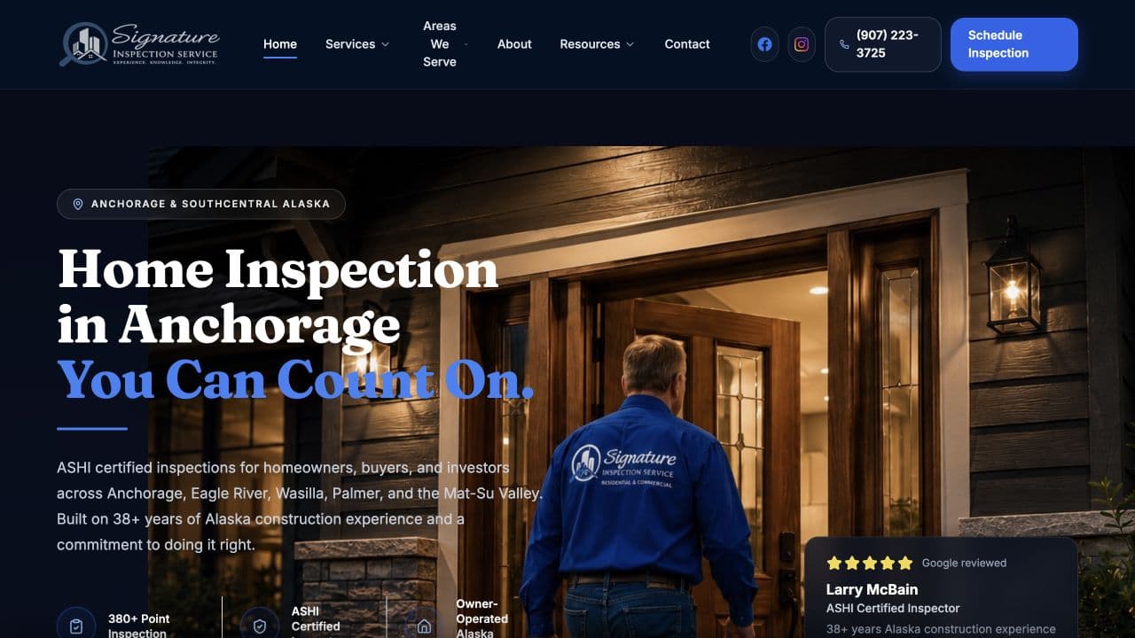 Signature Inspection Service actual website interface